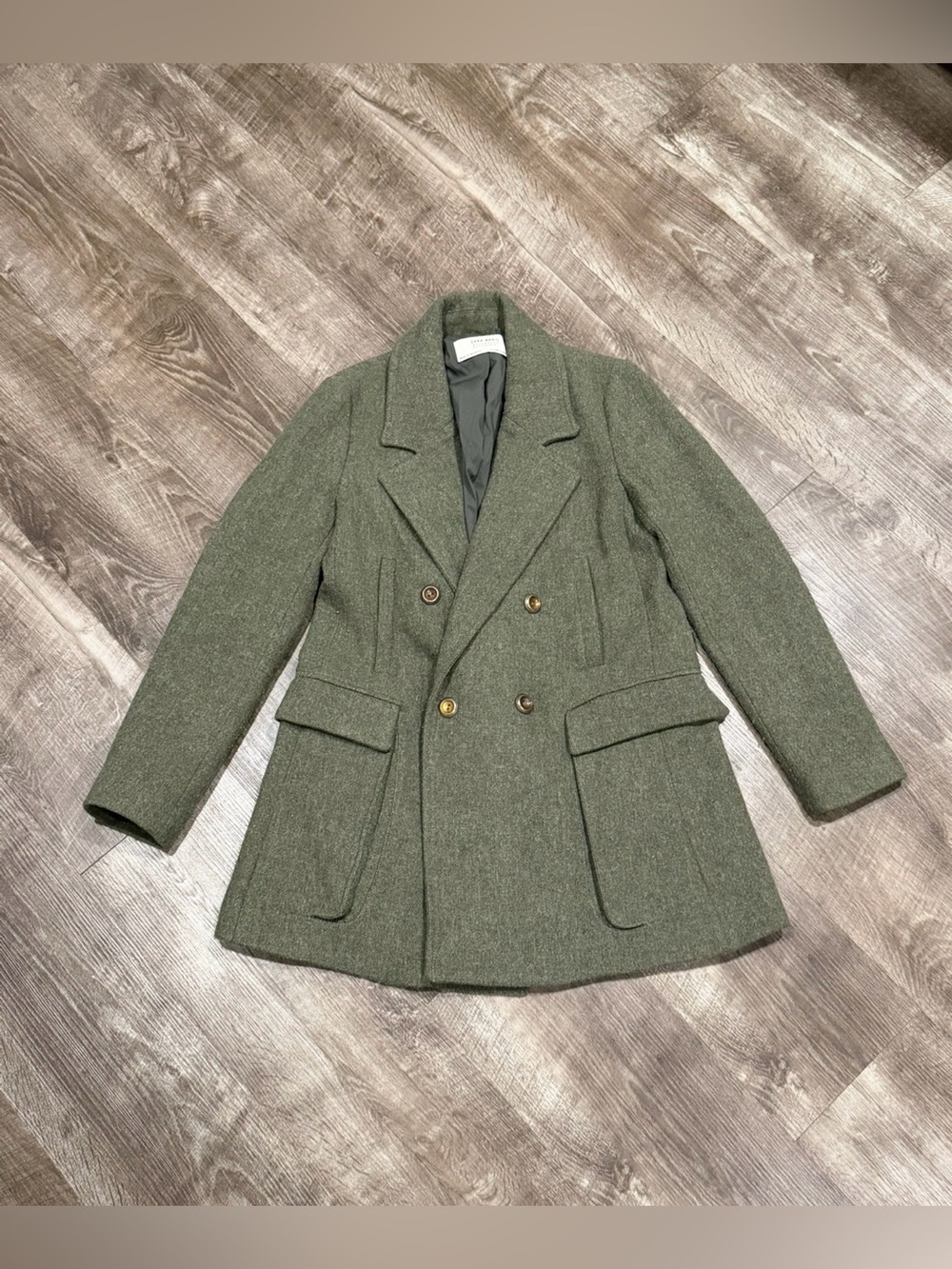 Zara  Basic Women’s Olive Green Double Breasted Coat Size M